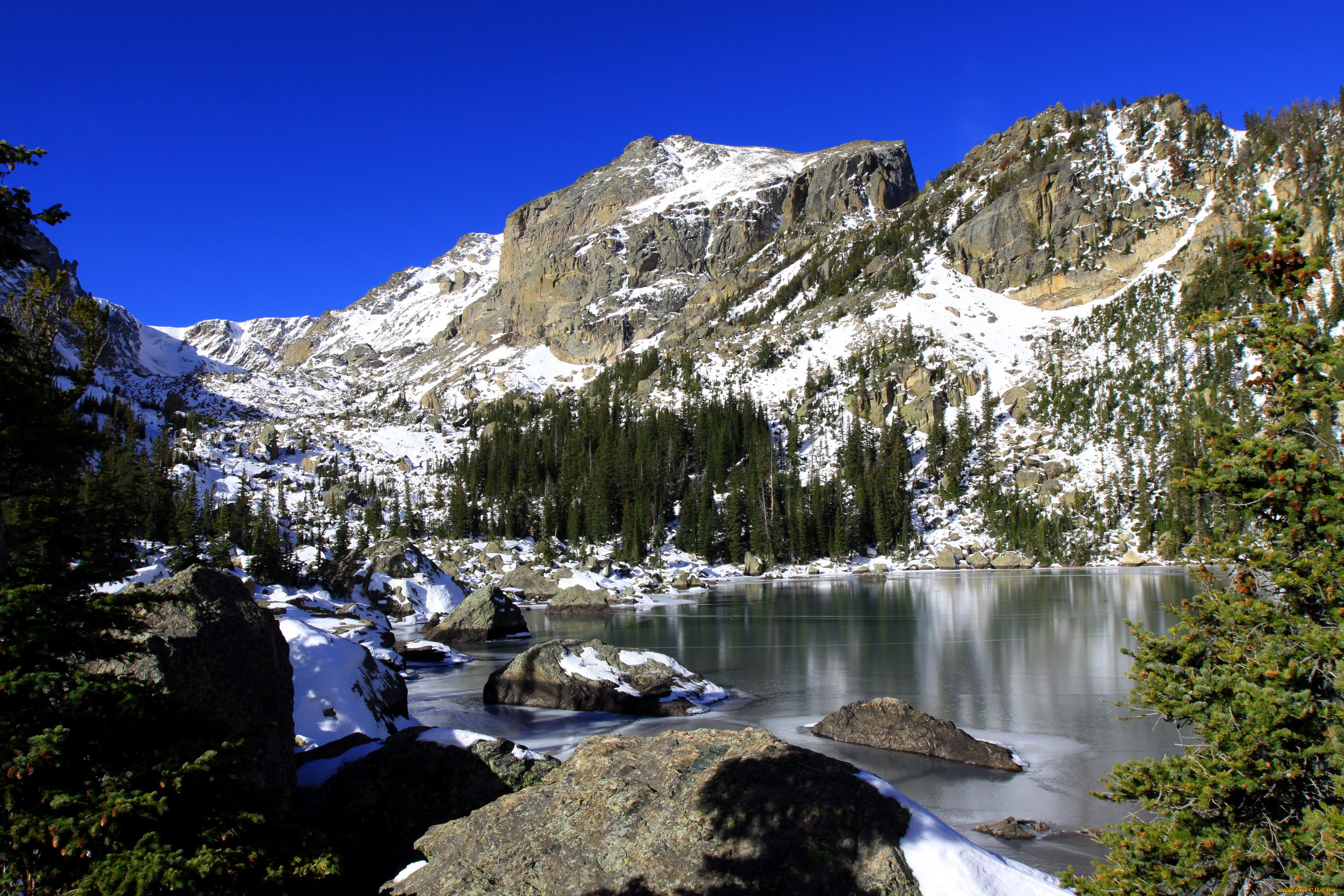 , , lake, haiyaha, rocky, mountain, colorado, national, park